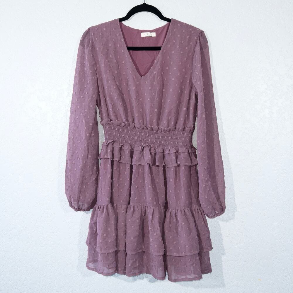 Illa Illa Purple Swiss Dot Ruffle Mini‎ Dress Size Large